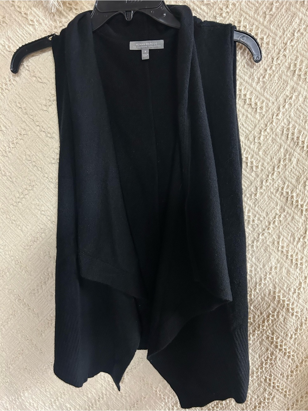 Neiman Marcus Black Open-Front Draped cashmere Sweater Vest